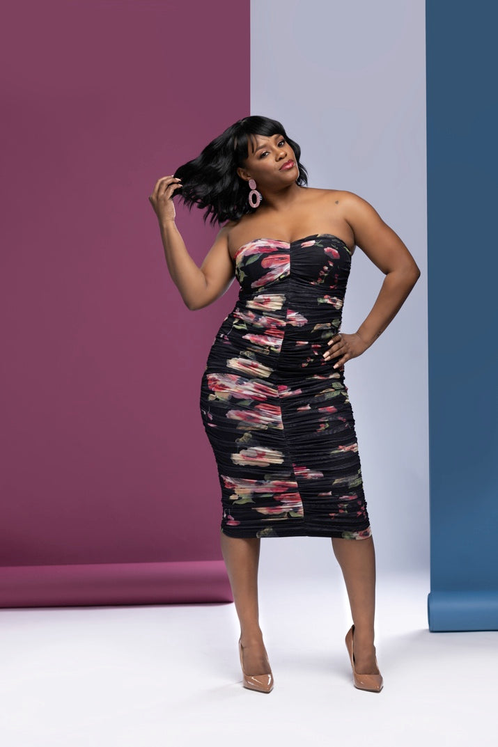 Floral Ruched Midi