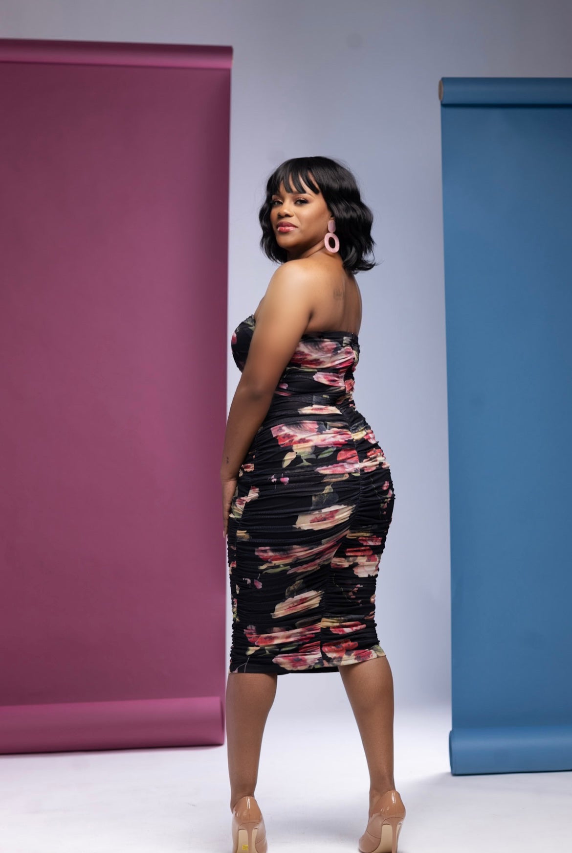 Floral Ruched Midi