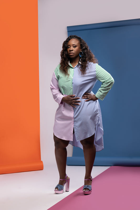 Striped Long Sleeve Midi Dress