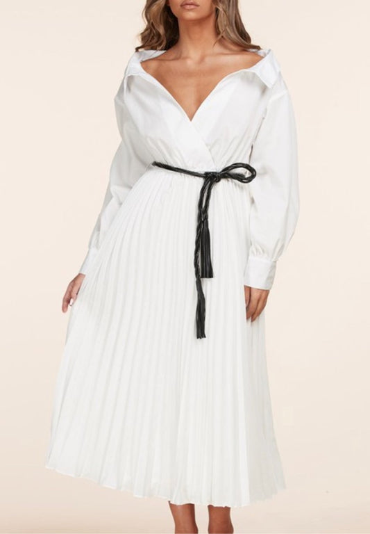 Off The Shoulder Pleated Midi